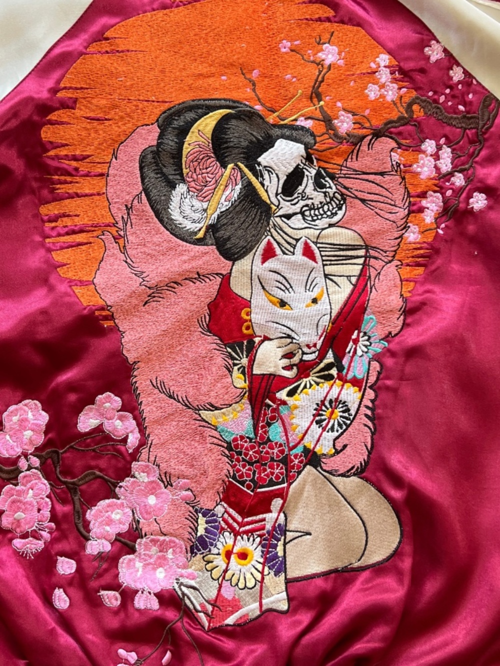 Vtg Sukajan Jacket Varsity Souvenir Embroidered Geisha Design - S/M